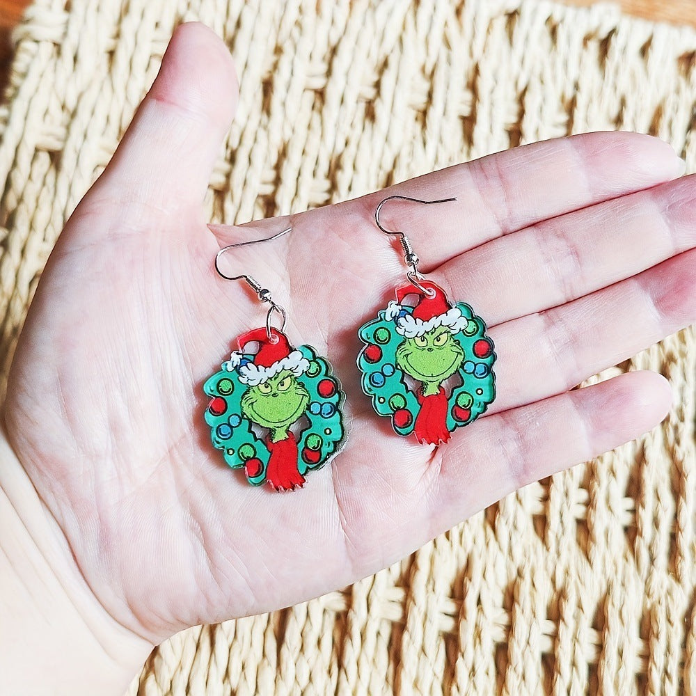 Wholesale Cute Cartoon Acrylic Grinch Christmas Earrings