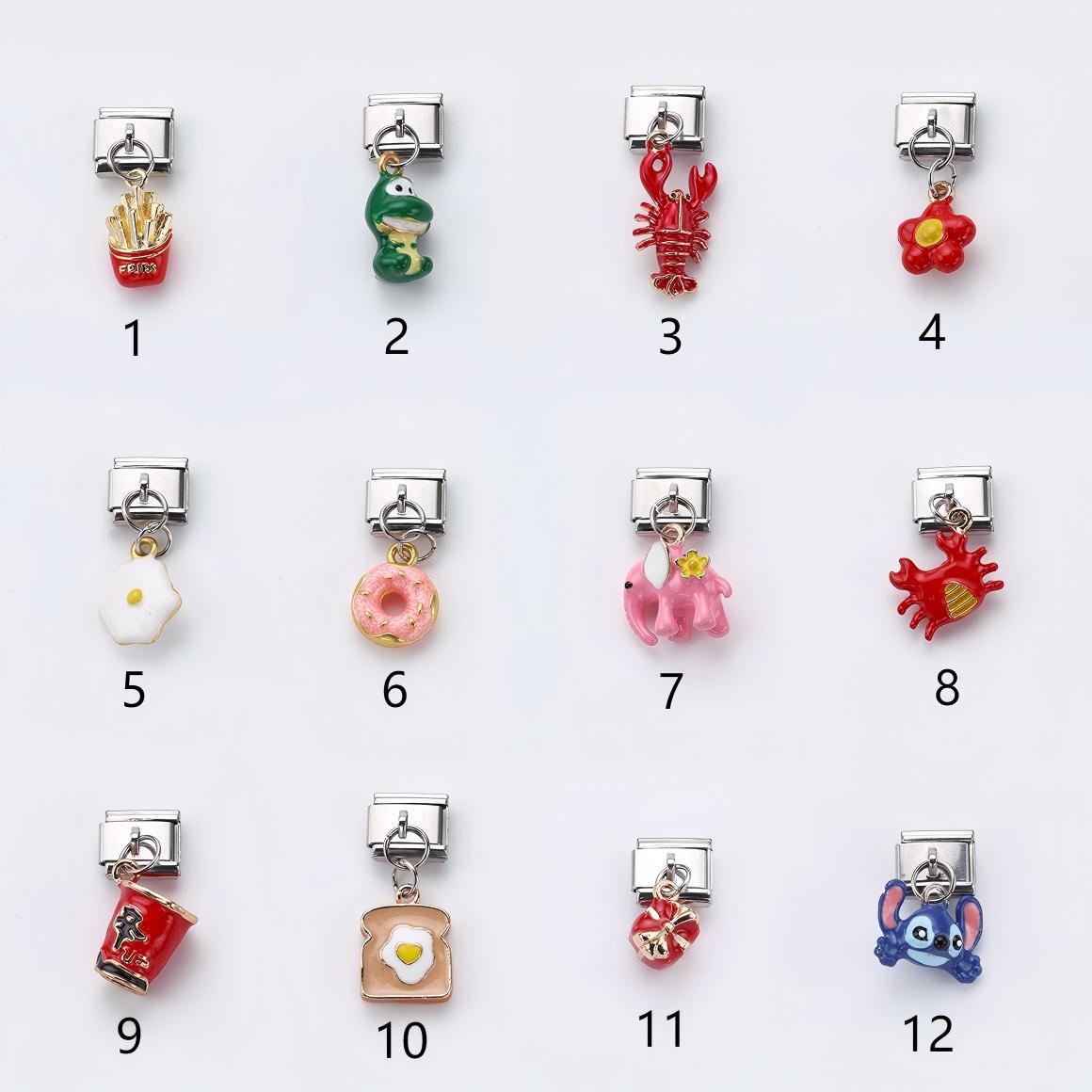 Wholesale 10pcs Italian Charm Bracelet 9mm DIY Splicing Food Collection Pendant Stainless Steel Composable Bracelet