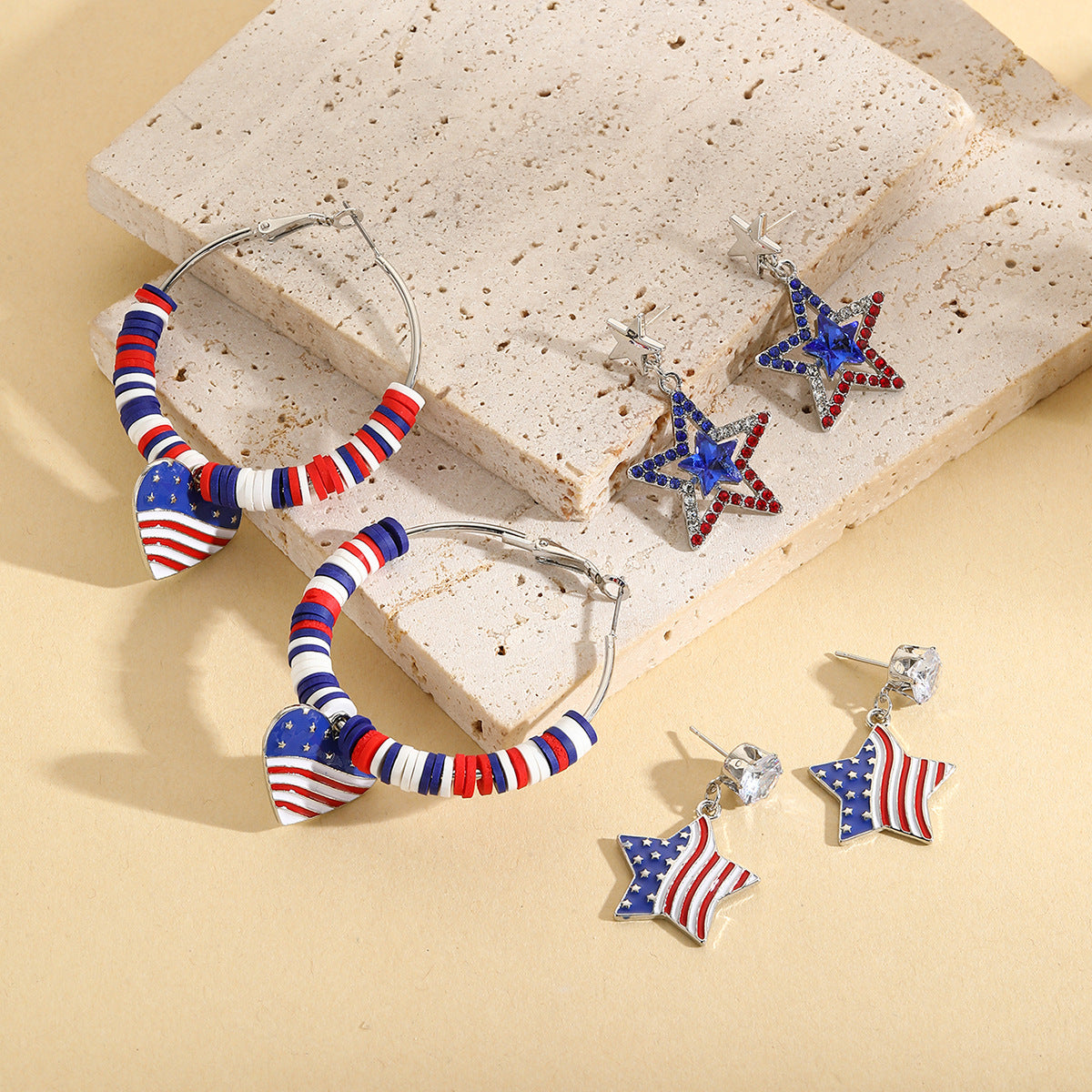 Wholesale  American Independence Day  Alloy Oil-Dropping Diamond Earrings