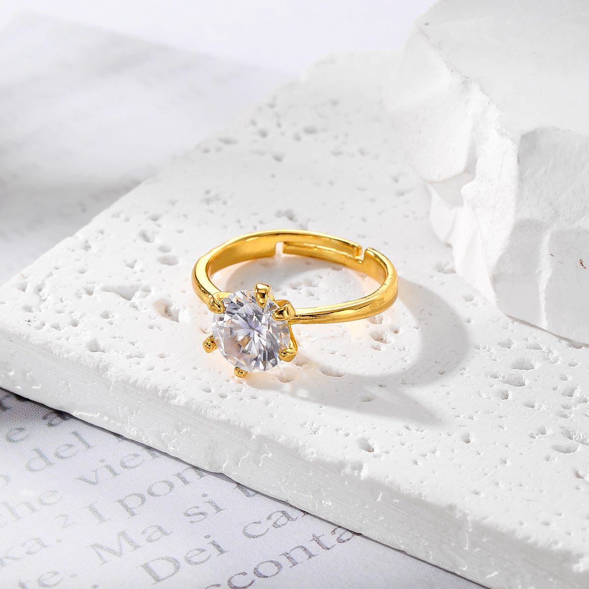 Wholesale Stylish Women S Crystal Ring Geometric Gold Tone Adjustable Party Gift Jewelry Accessory