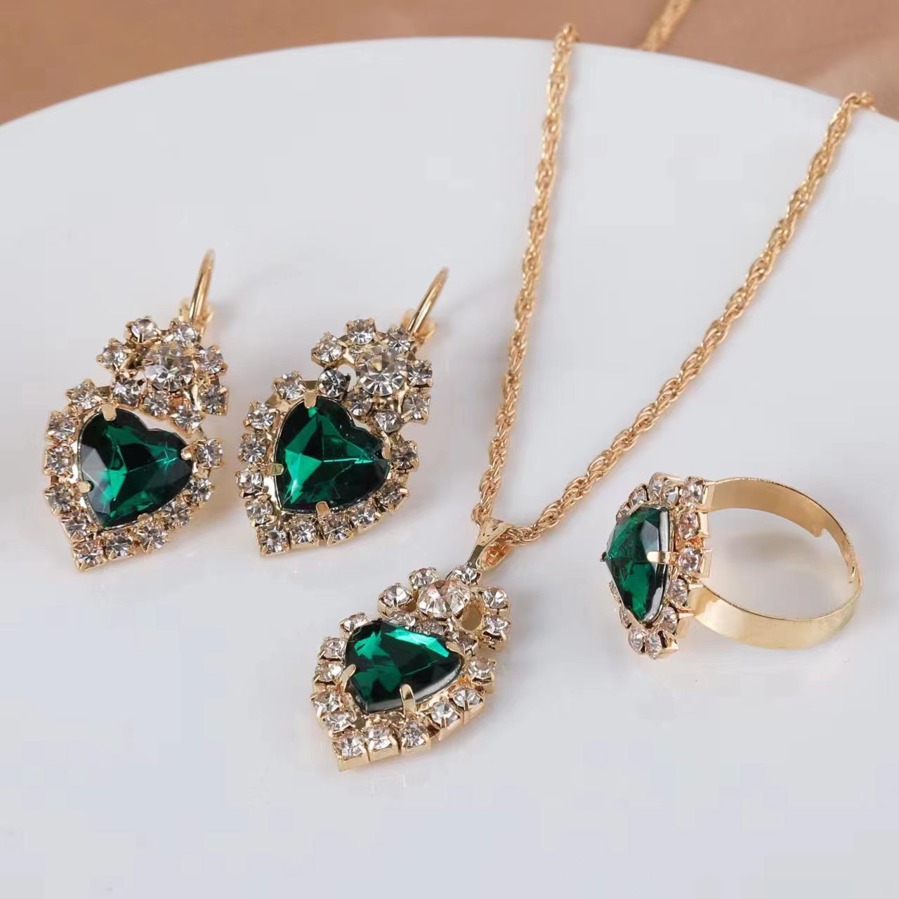 Wholesale Water Drop Heart Diamond Necklace Earring Set