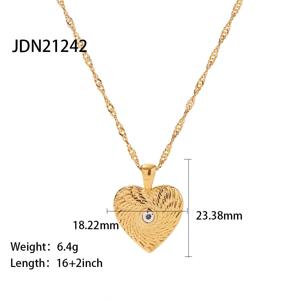 Wholesale Stainless steel heart and flower necklace with zircon inlay
