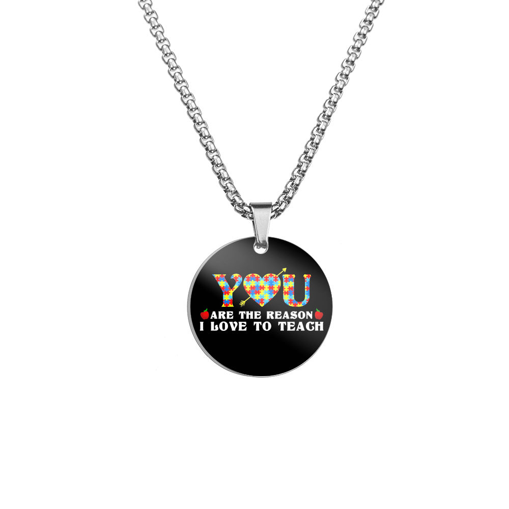 Wholesale Autism Color Printed Pendant Stainless Steel Necklace ACC-NE-HuanYu005