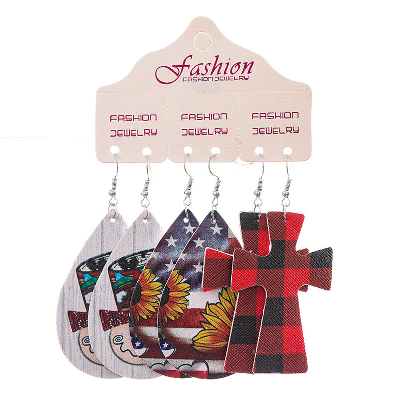 Wholesale 2 Sets Christmas Earrings Set Snowflake Snowman Teacher Medical Water Drop PU Leather Earrings ACC-ES-HY130