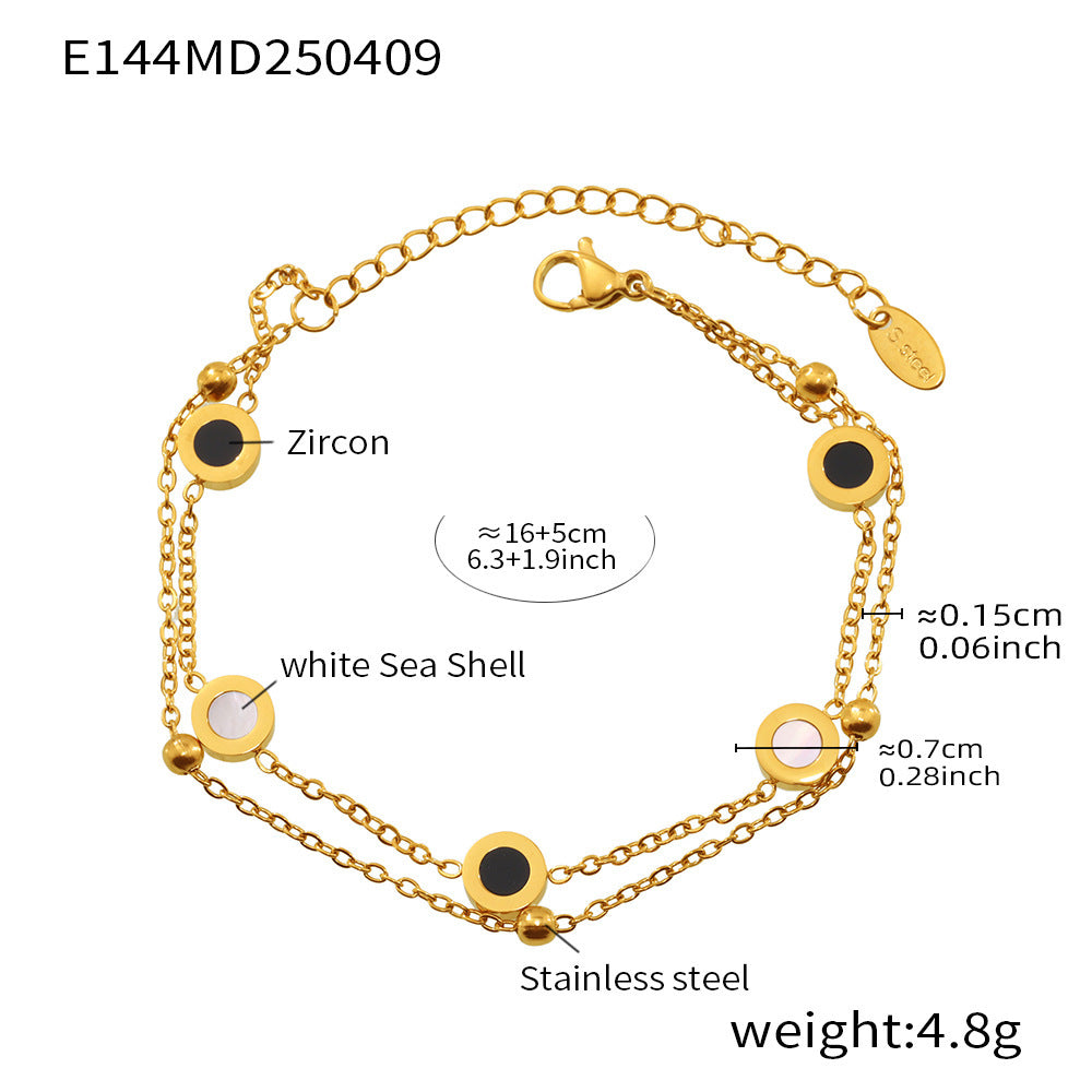 Wholesale Roman Numeral Black White Shell Pendant Necklace Stainless Steel Gold Plated Boutique Resale