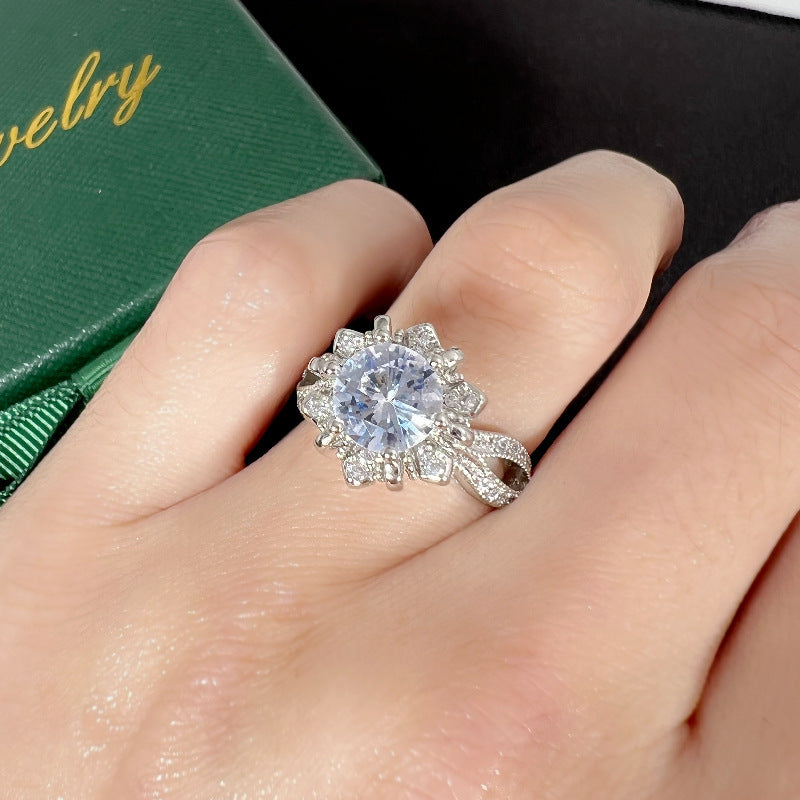 Wholesale  imitation high carbon diamond ring luxury six claw crown hexagonal flower ring