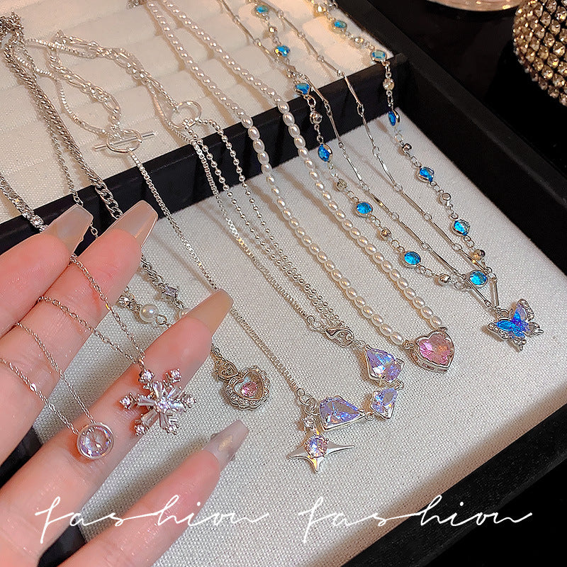 Wholesale Light Luxury Titanium Steel   Colorful Zircon Heart Necklace
