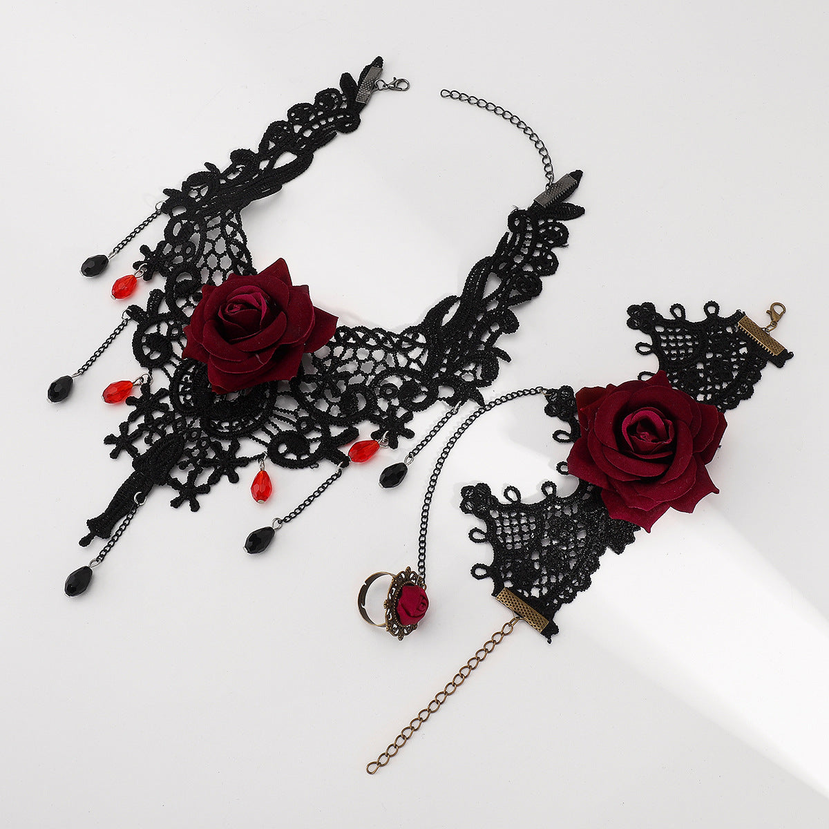 Wholesale  Red Rose Lace Necklace Niche Bracelet