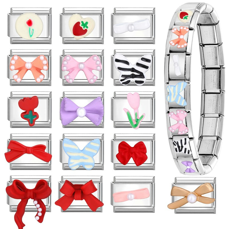Wholesale Italian Charm Bracelet 9mm DIY Splicing Bow Stainless Steel Composable Bracelet