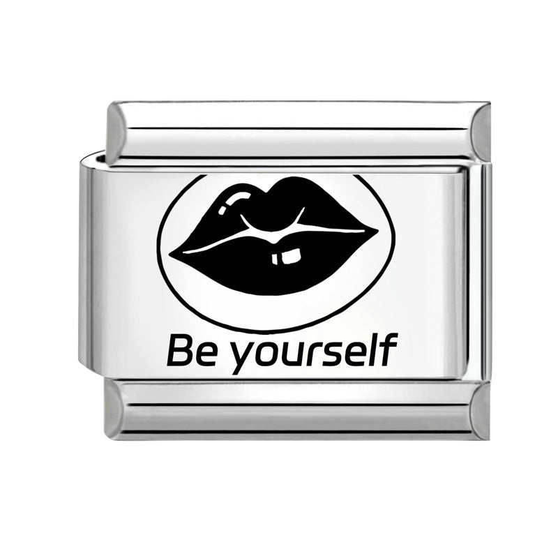 Wholesale Italian Charm Bracelet 9mm DIY Splicing Black and White Lettering Stainless Steel Composable Bracelet