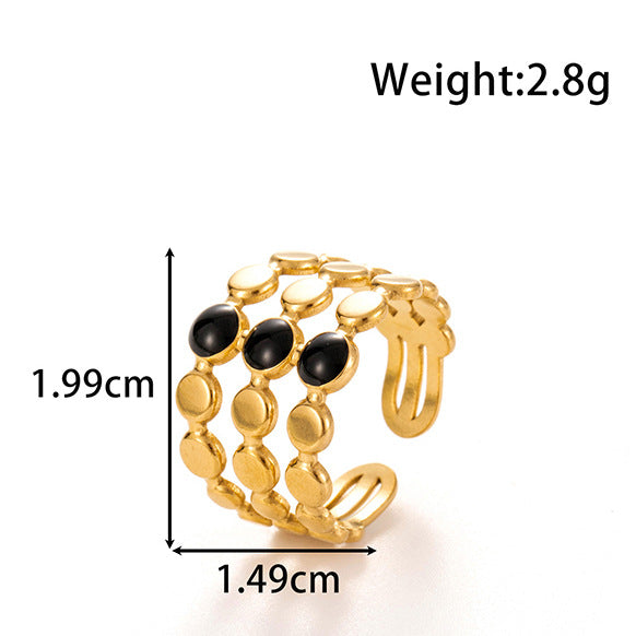 Wholesale line round love oil drop retro titanium steel opening adjustable ring