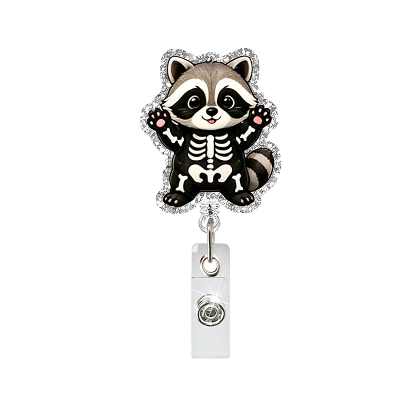 Wholesale  Cute Raccoon Acrylic Retractable Badge Holder with Alligator Clip