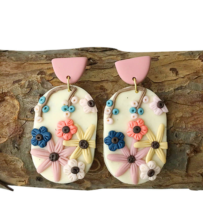 Wholesale Polymer Clay Soft Pottery Exquisite Carved Flower Texture Handmade Earrings ACC-ES-HY081