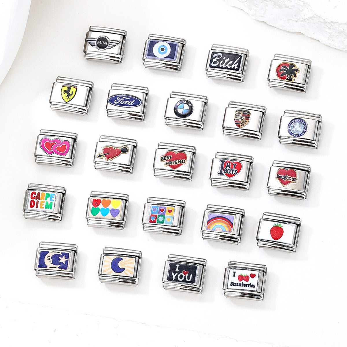 Wholesale 10pcs Italian Charm Bracelet 9mm DIY Splicing Car Logo Heart Moon Stainless Steel Composable Bracelet