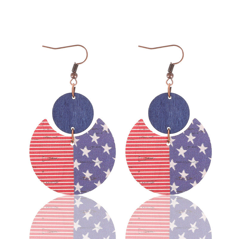Wholesale  American Independence Day Natural Cork Crack Stars and Stripes Crescent Earrings