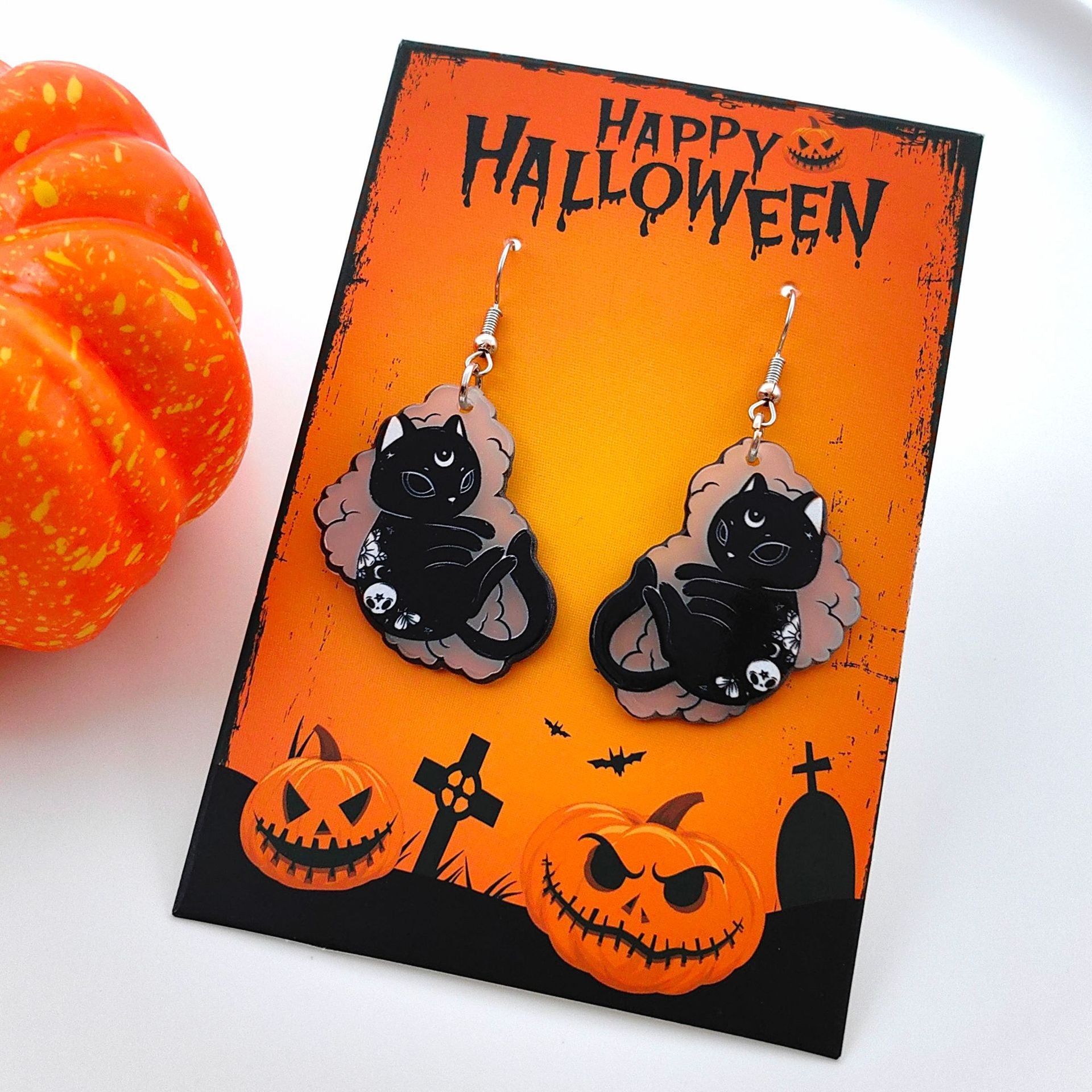Wholesale Halloween Dark Series Acrylic Luminous Black Cat Ghost Earrings ACC-ES-XiZhao021