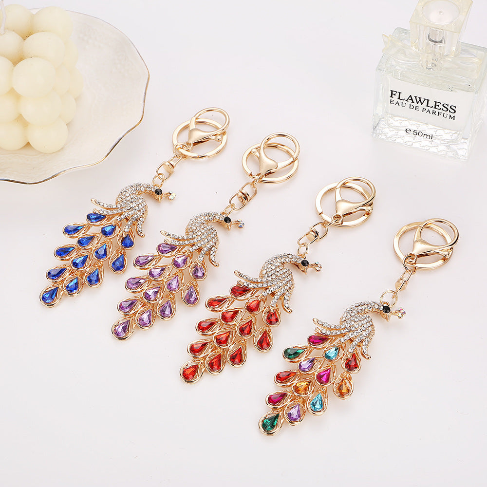 Wholesale Stylish Rhinestone Peacock Keychain,  Fashion Bag Charm for Women,  Creative Gift
