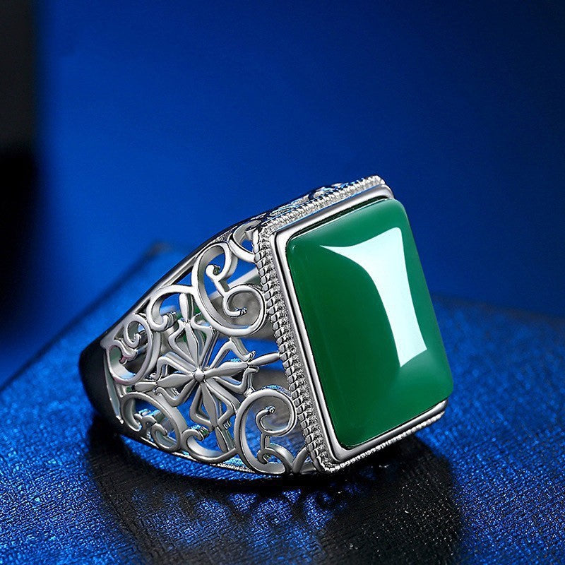 Wholesale Stylish Unisex Imitation Agate Rectangular Gemstone Ring Gold Green Contion Design Fashion Jewelry for Everyday Wear