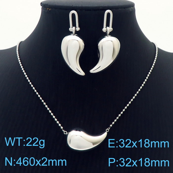 Wholesale Water Drop Hollow Set Glossy Stainless Steel Earrings Necklace ACC-ES-RuiMasi002