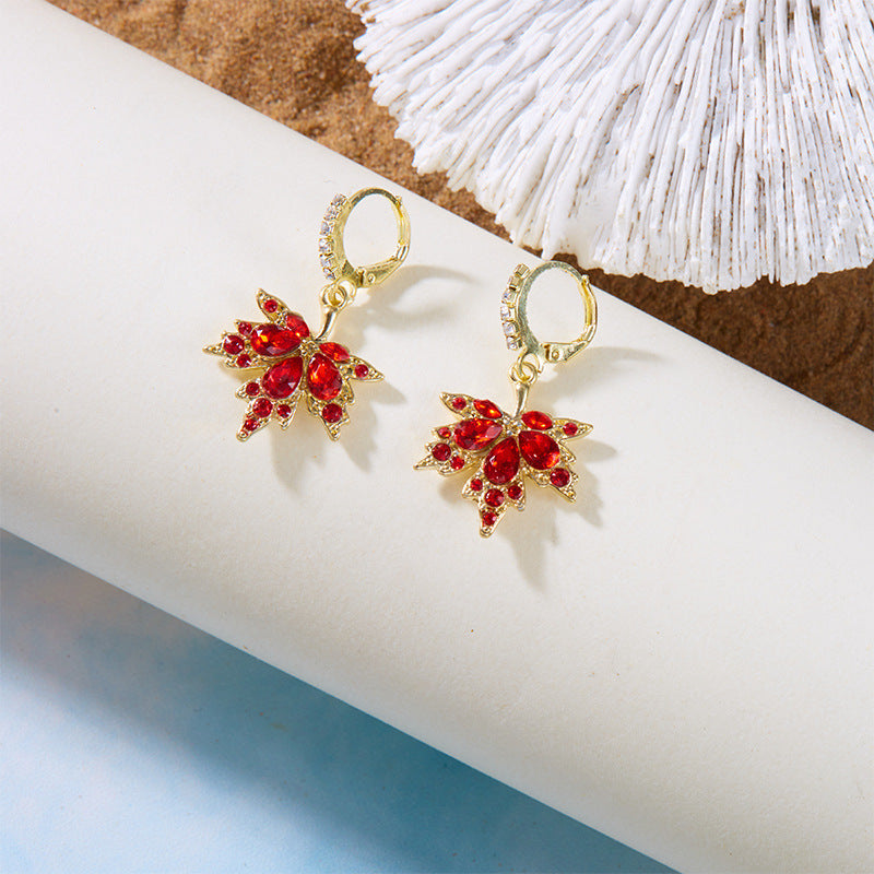 Wholesale Maple Leaf Rhinestone Bracelet and Necklace Set Alloy Fashion Jewelry Accessory