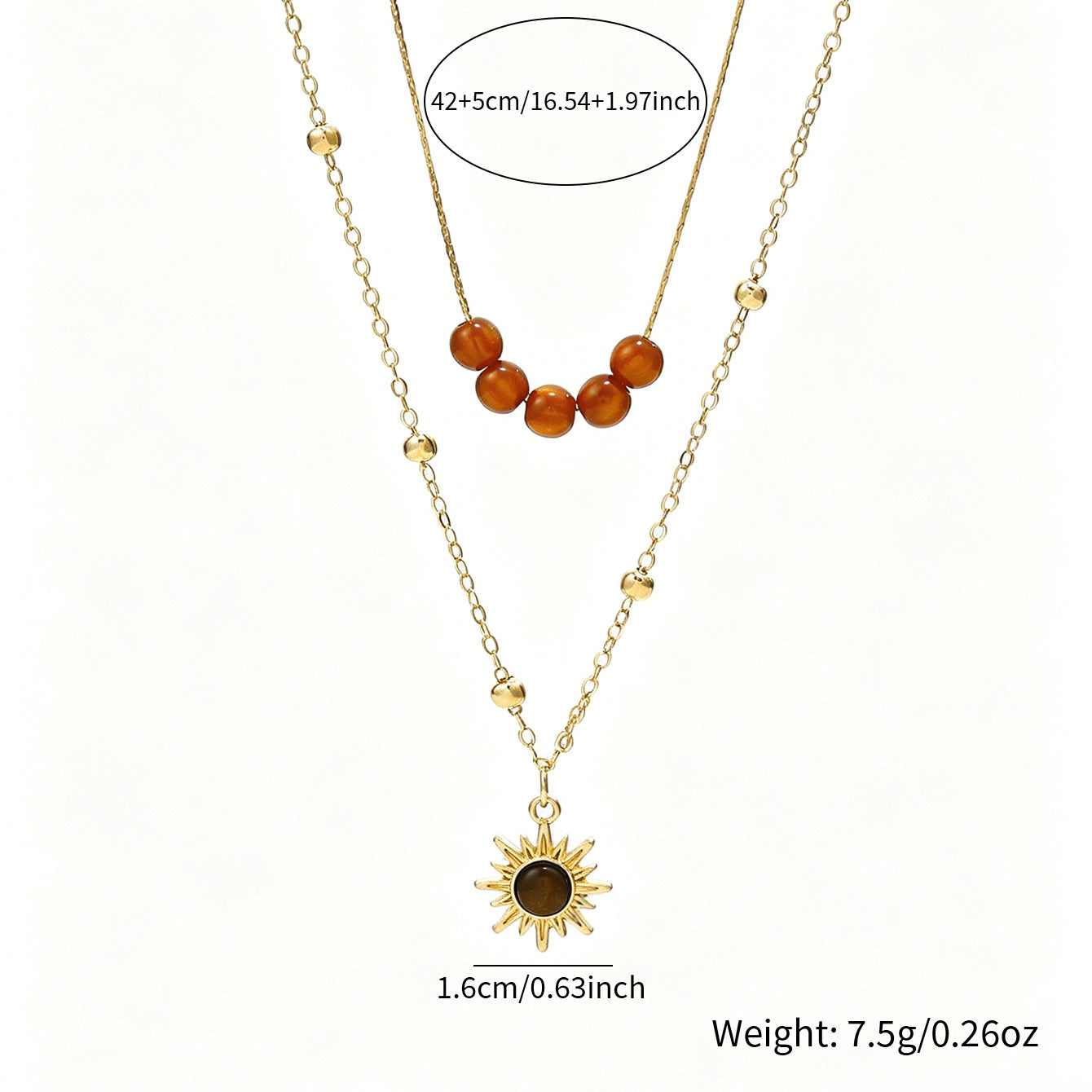 Wholesale Gold Tone Sunflower Tiger Eye Layered Pendant Necklace Trendy Vacation Style Choker Jewelry Accessory Gift