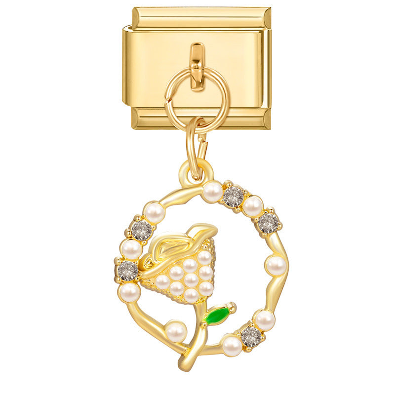 Wholesale  Bow  Italian Charm Bracelet 9mm DIY Creative Gold Bottom Stainless Steel Composable Bracelet