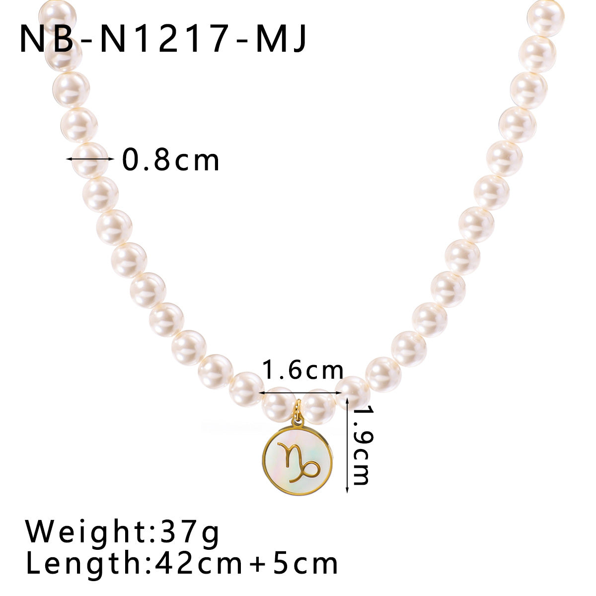 Wholesale 12 constellation stainless steel plated 18k gold white seashells pearl light luxury necklace