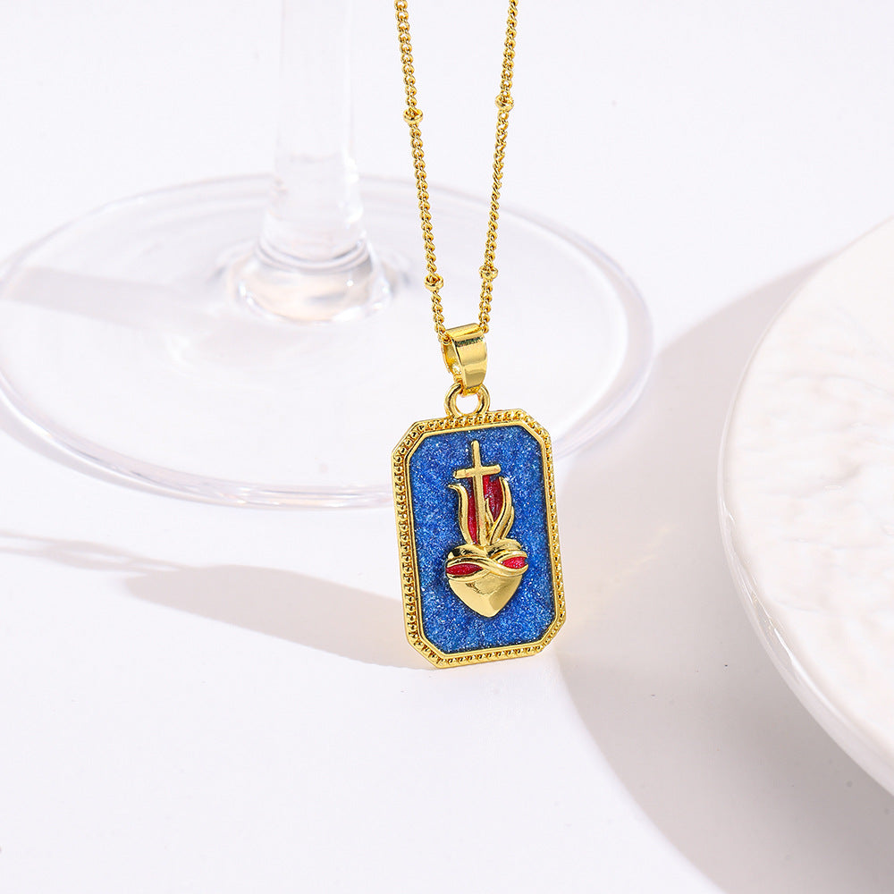 Wholesale square color dripping copper love conch shell eye moon jellyfish tarot pendant necklace