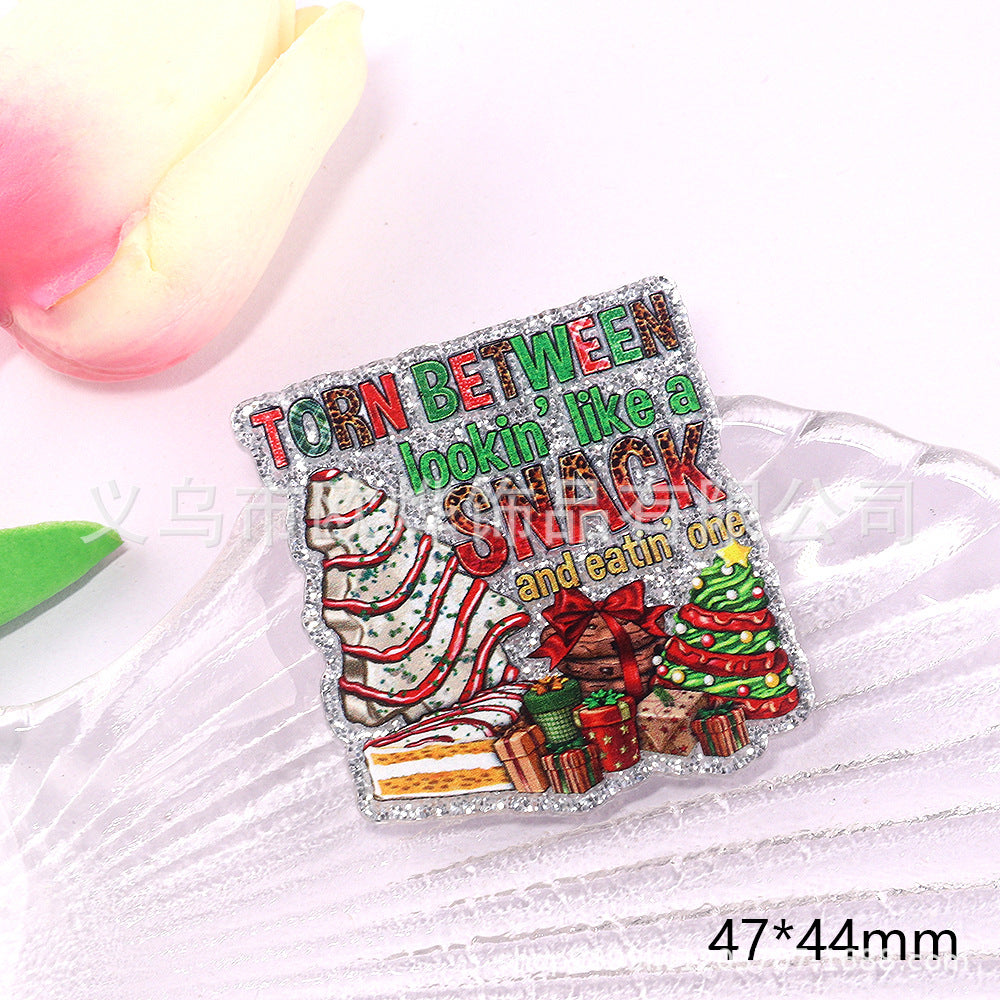 Wholesale 10pcs DIY Flatback Cartoon Christmas Acrylic Flatback Badge Reels Retractable Keychain DIY Accessories