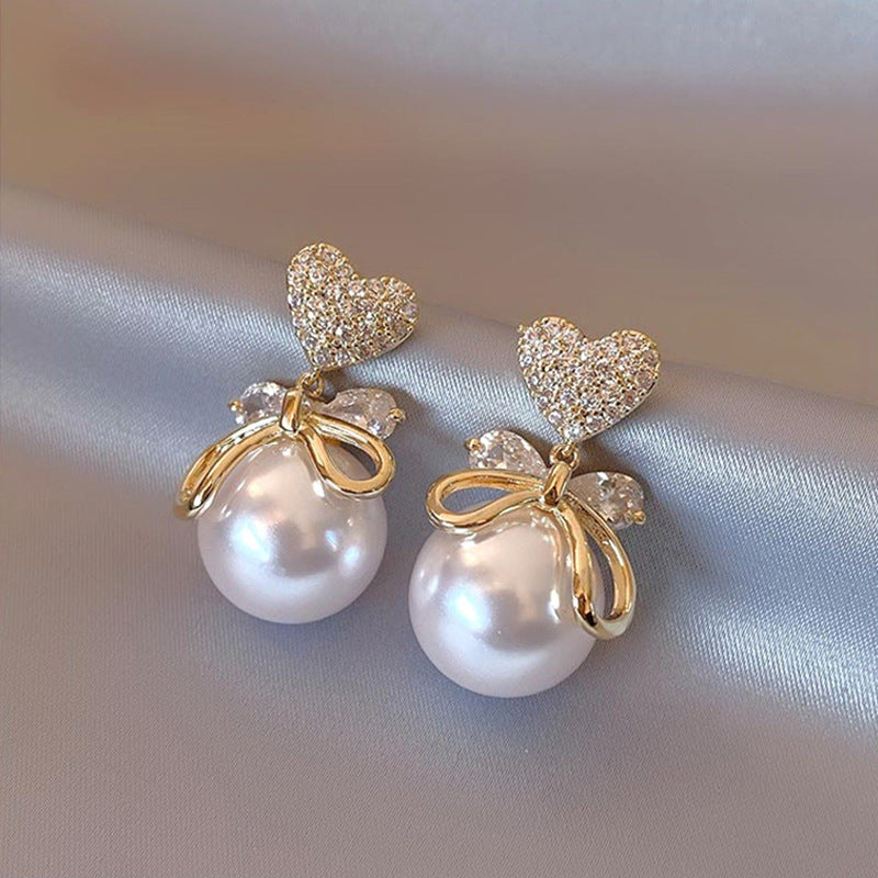 Wholesale 925 Silver Needle Heart Pearl Temperament Earrings ACC-ES-HaoWen009