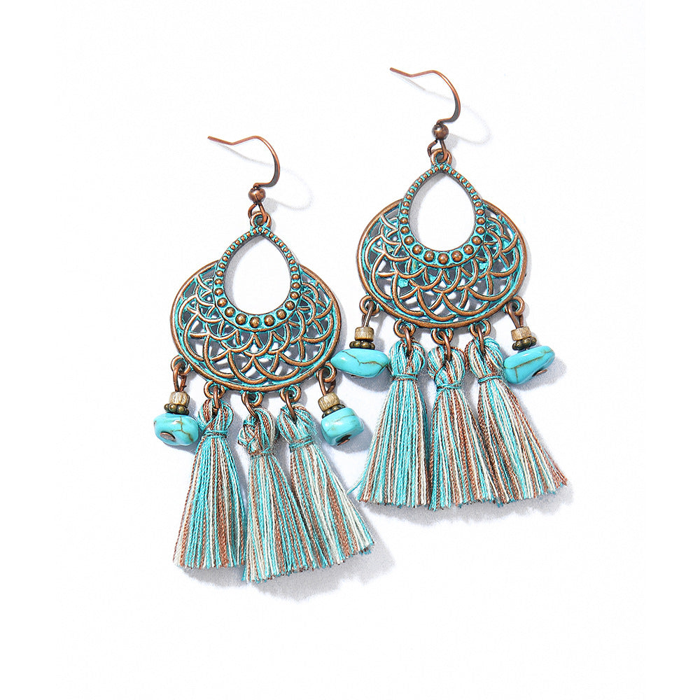Wholesale Handmade Woven Tassel Earrings Bohemian Style Zinc Alloy Summer Beach Holiday Fashion Accessory