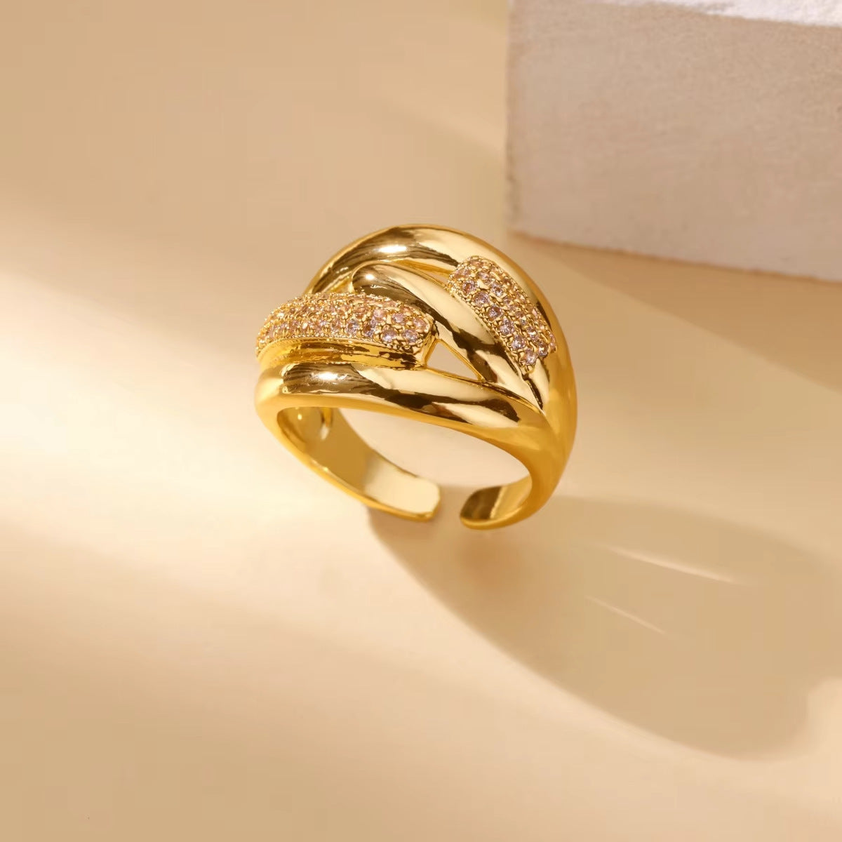 Wholesale Stainless steel zircon adjustable heart flower and butterfly ring