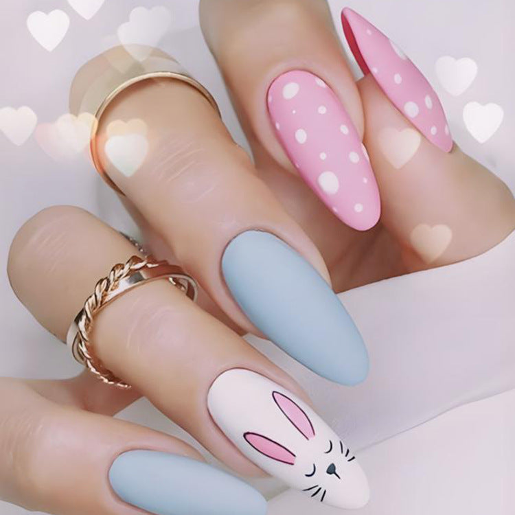 Wholesale 24 Pieces/box Easter Cartoon Bunny Pink and Blue Nails Kits Nail Stickers ACC-NS-QXJ004