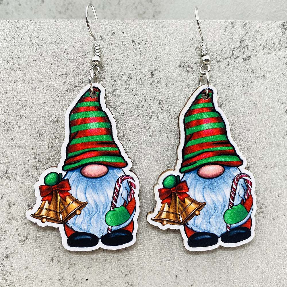 Wholesale Christmas Bell Gingerbread Man Lantern Dwarf Wood Earrings ACC-ES-ChenY087