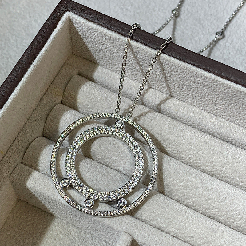 Wholesale  Large Round Full Diamond Double Ring Light Luxury Distinctive Necklaces