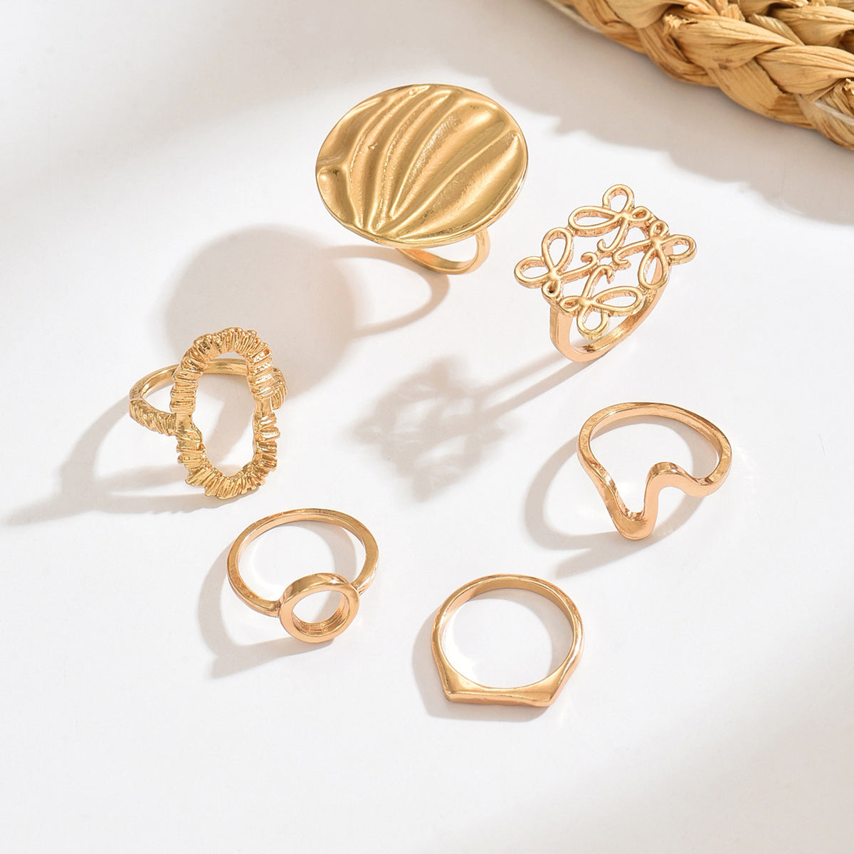 Wholesale Geometric Hollow Metal Polished Ring Set