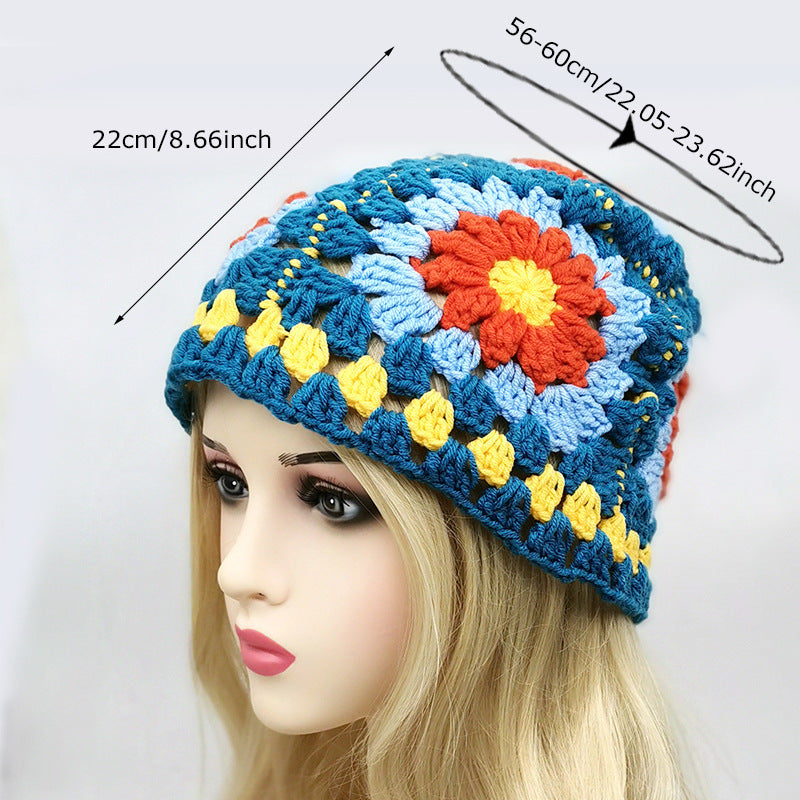 Wholesale  Vintage Hollow Flower Handmade Knitted Basin Hat