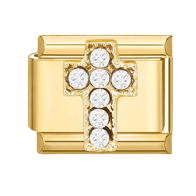 Wholesale Italian Beaded Bracelet 9mm DIY Splicing Removable Gold Bottom Diamond Pendant Series Stainless Steel Combinable Bracelet