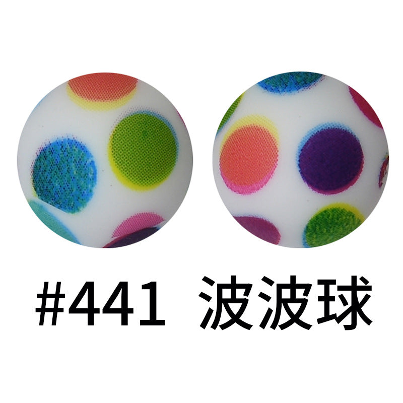 Wholesale 50pcs 15mm Western Style Leopard Skull Color Aztec Printed Silicone Balls Beads ACC-BDS-HeSheng002