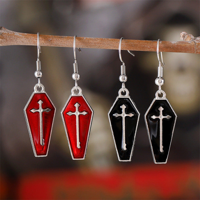 Wholesale Gothic  Cross Skull Coffin Earrings Retro Zinc Alloy Electroplated Party Wear Boutique Resale