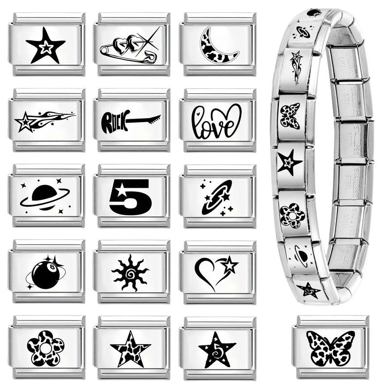Wholesale Italian Charm Bracelet 9mm DIY Splicing Creative Pattern Stainless Steel Composable Bracelet