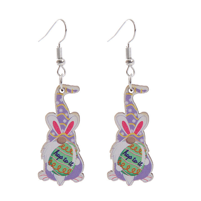 Wholesale Easter Earrings Rabbit Flower Basket Print Wooden Earrings