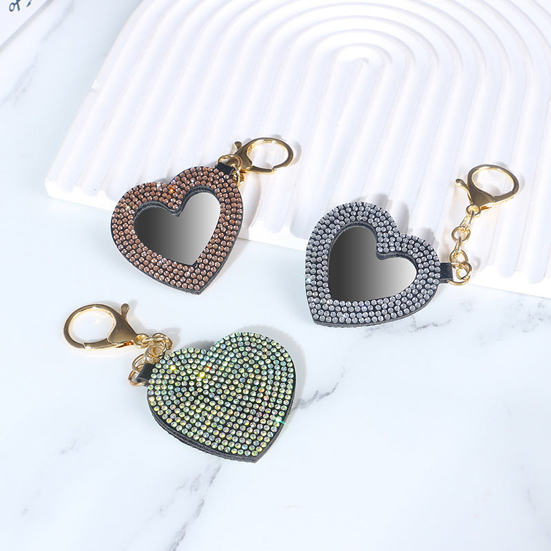 Wholesale Cute Diamond Small Heart Mirror Keychains ACC-KC-RuiJie004