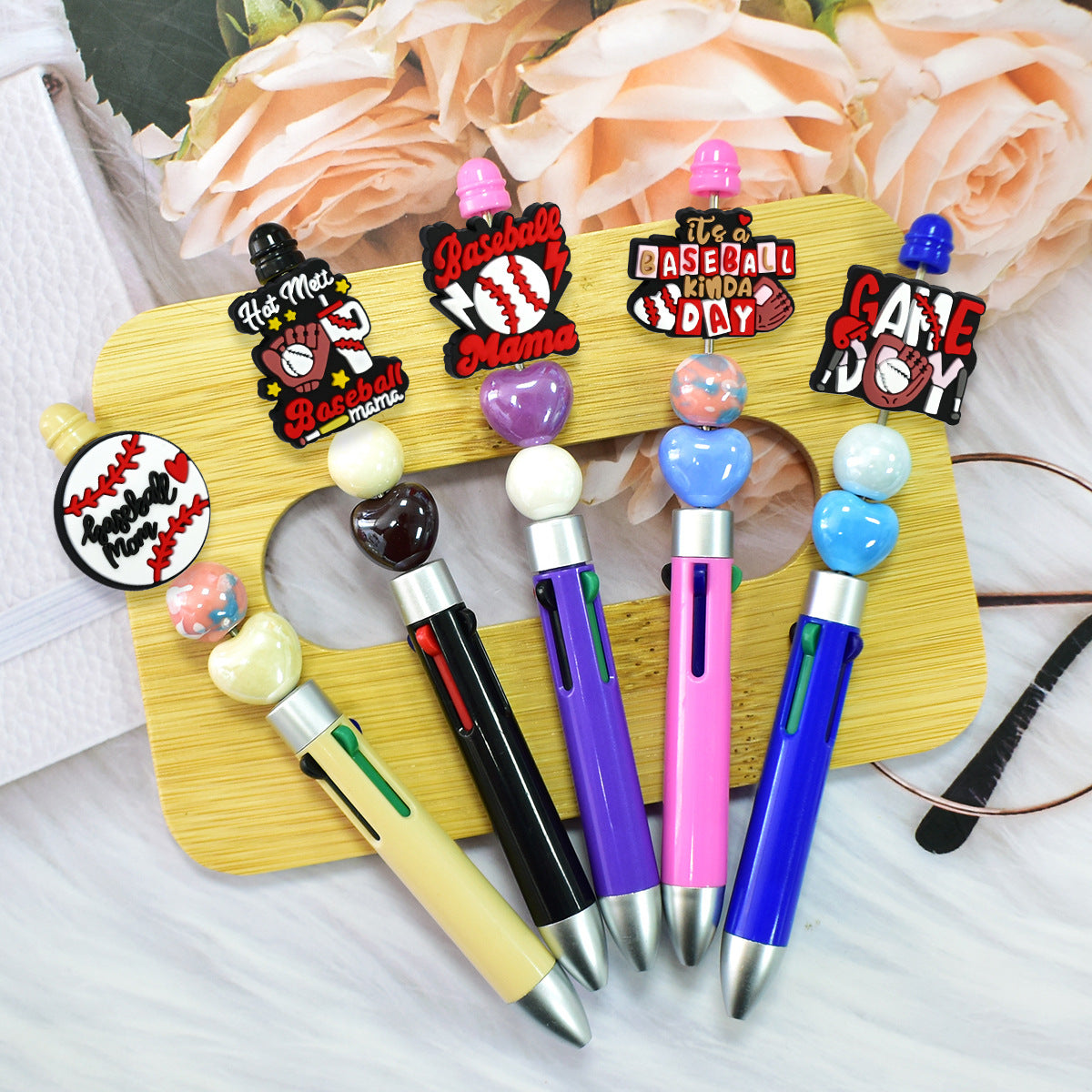 Wholesale 100pcs randomly Baseball series PVC soft rubber double-sided perforated cartoon bead ornaments