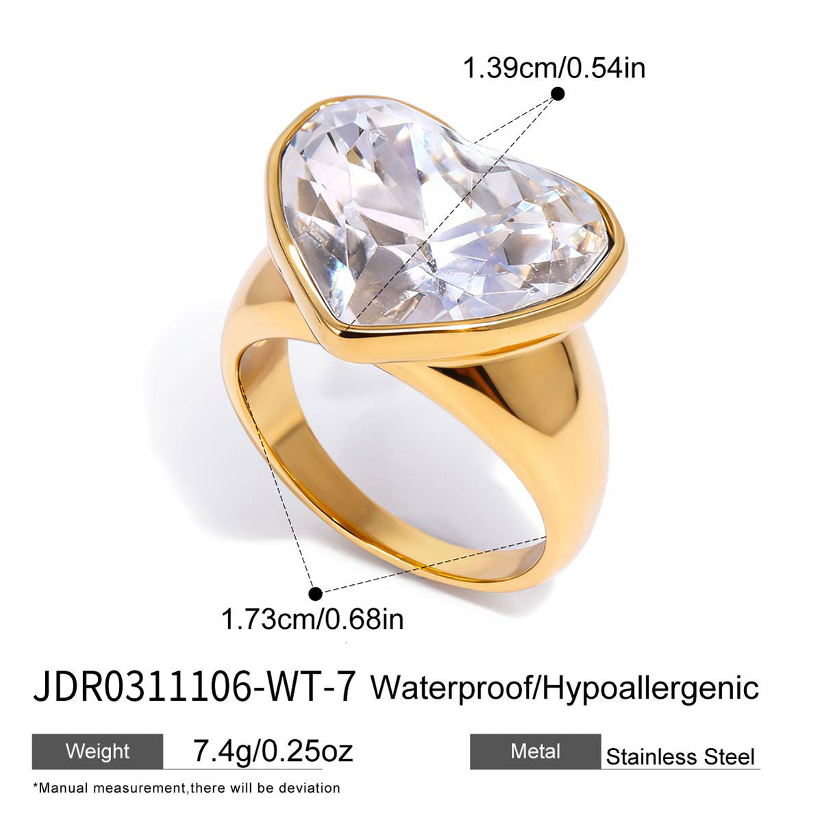 Wholesale Stainless steel heart-shaped zircon ring