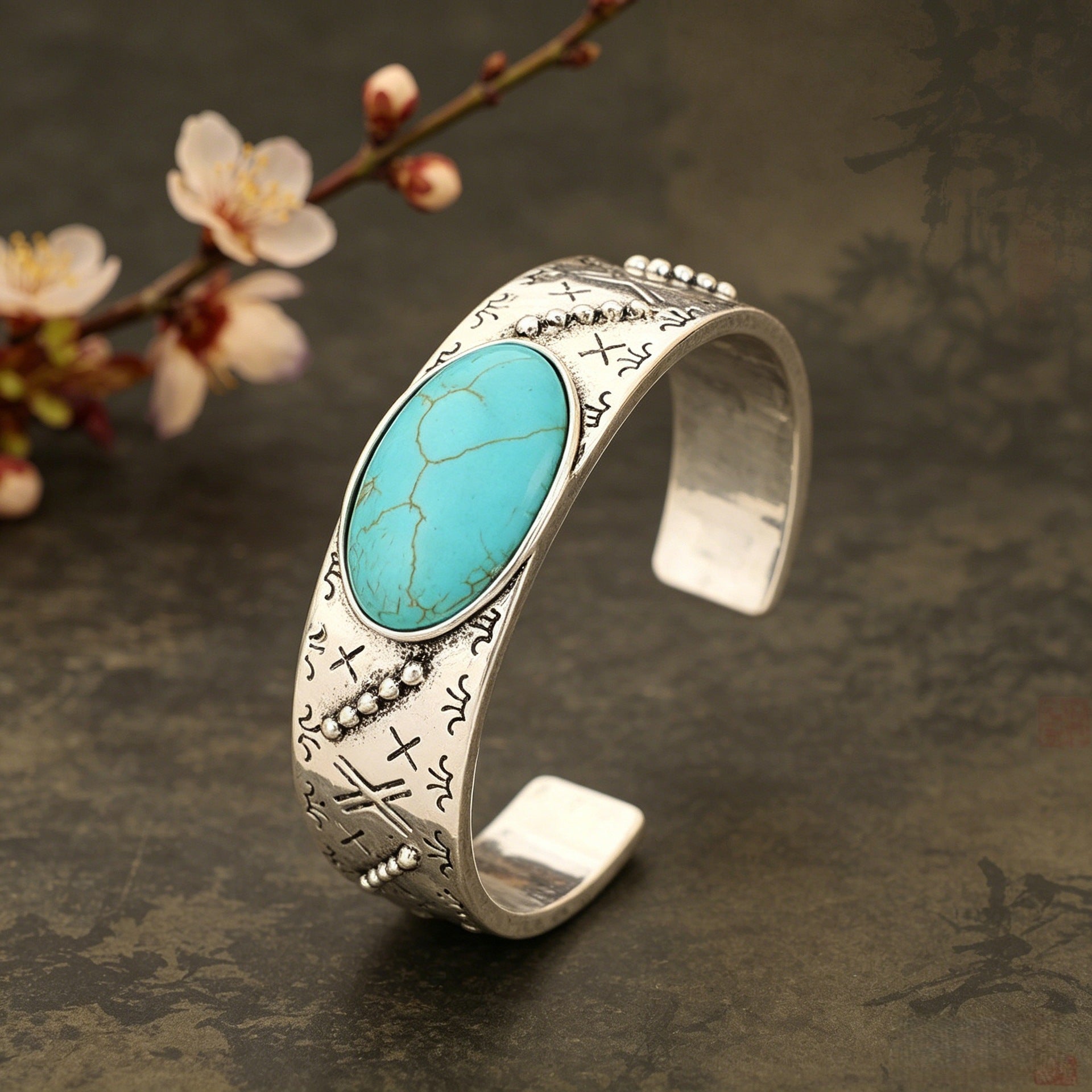 Wholesale Retro Turquoise Print Open Bangle Chic Jewelry Accessory For Everyday Wear