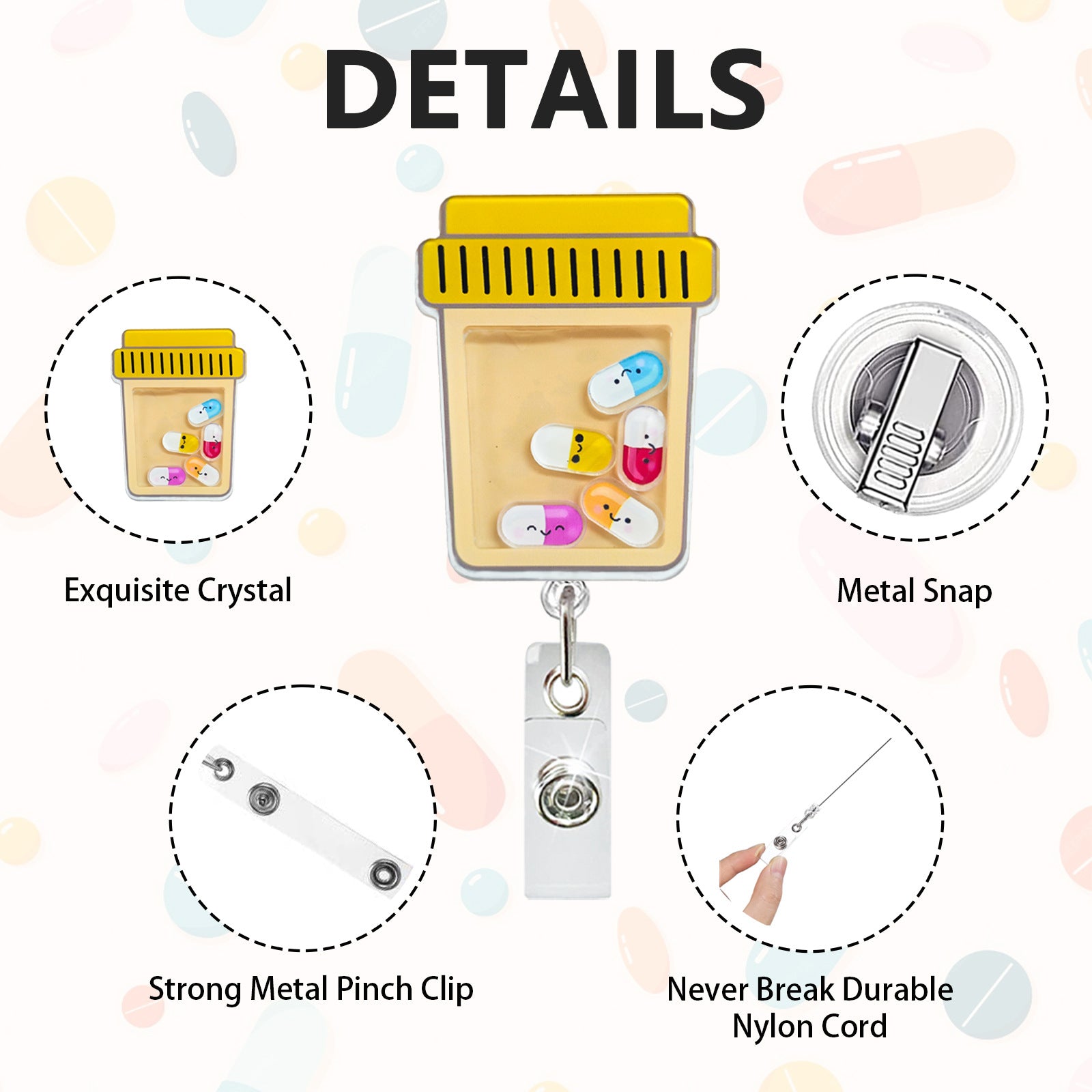Wholesale Trendy Acrylic Badge Reel Retractable Clip for ID Badges