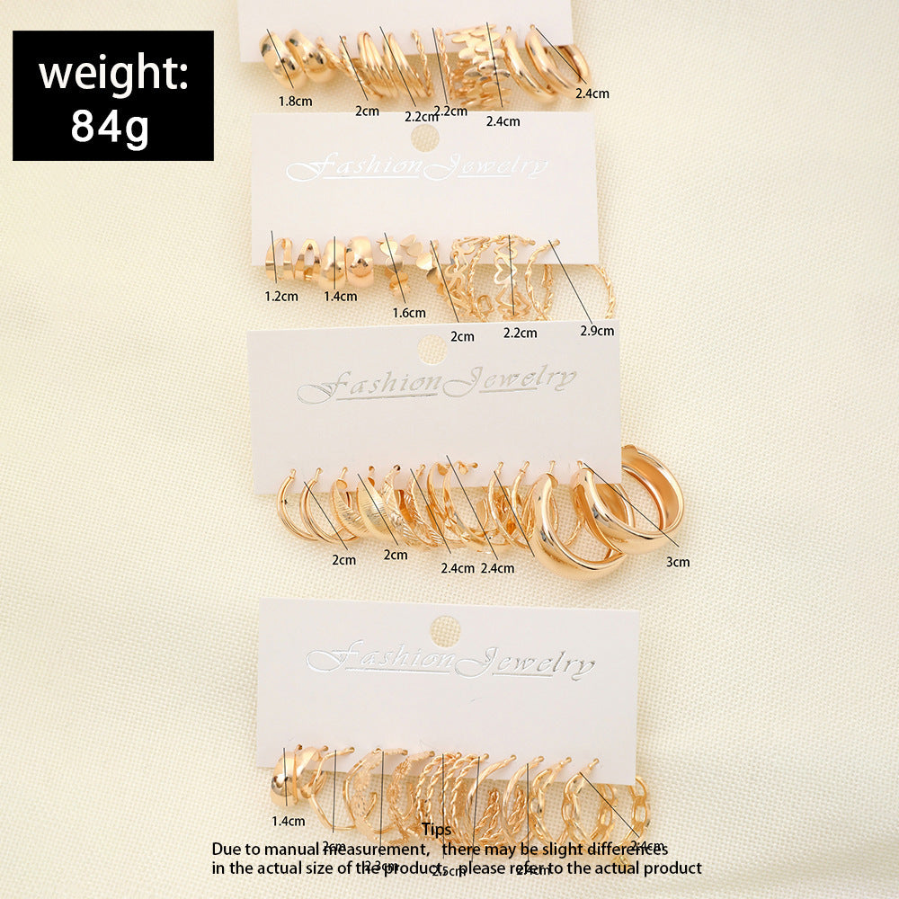 Wholesale Vintage Style Geometric Heart Earrings Gold Metal Pendant Hoop Earrings Set Chic Everyday Styling For Women Boutique Resale