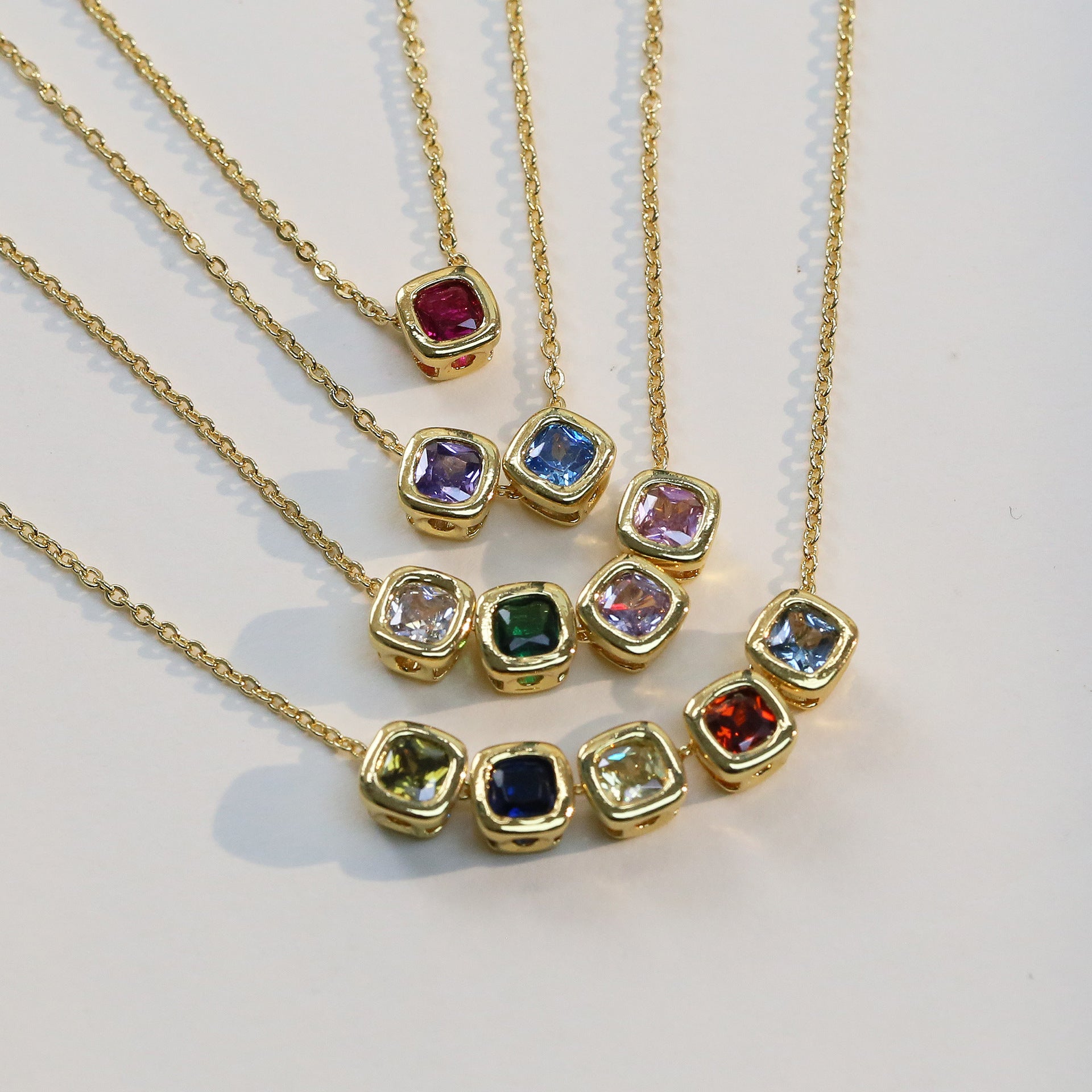 Wholesale Colorful geometric square December birthstone zircon pendant necklace