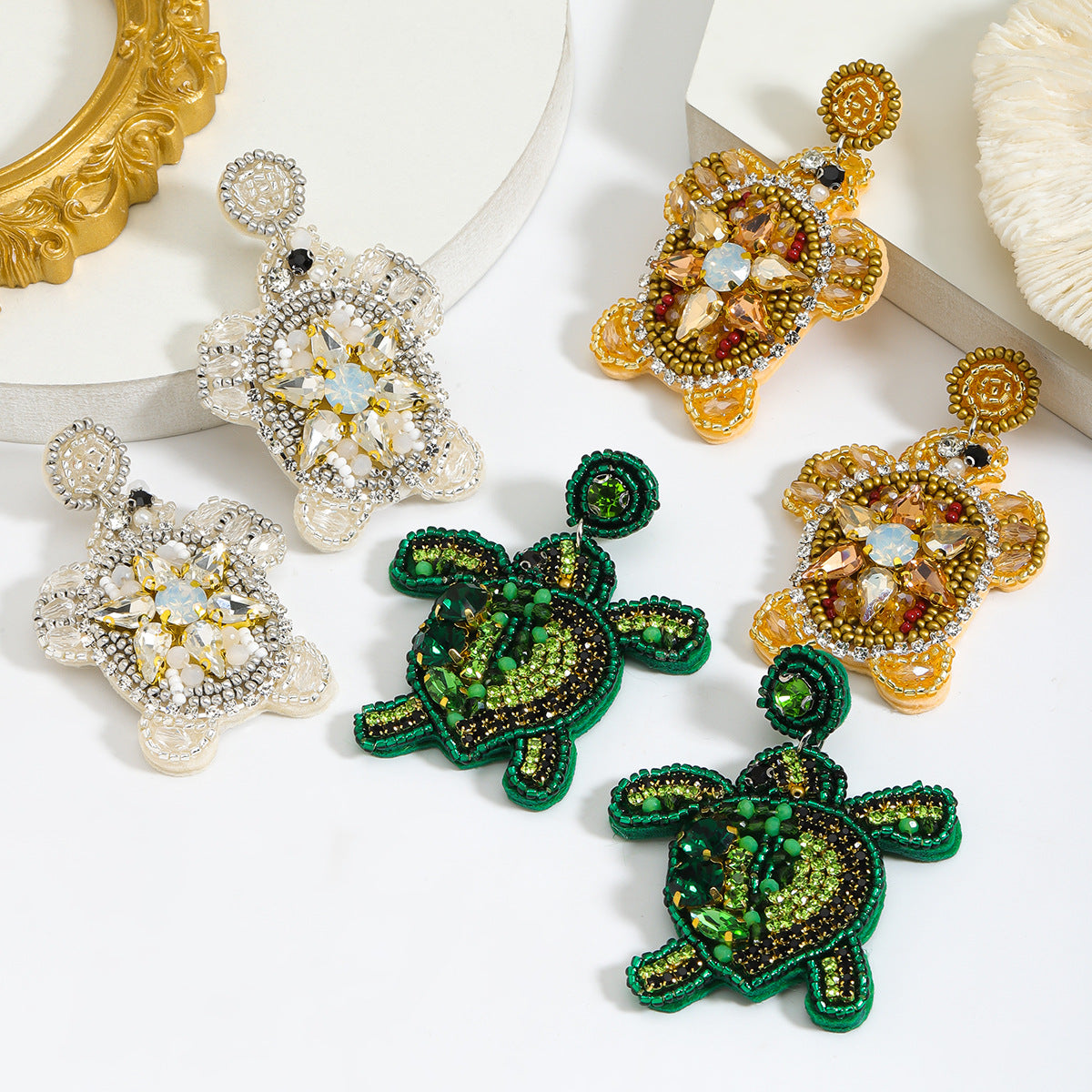 Wholesale Turtle Avocado Premium Bohemian Rice Beads Alloy Earrings ACC-ES-JiaQi001